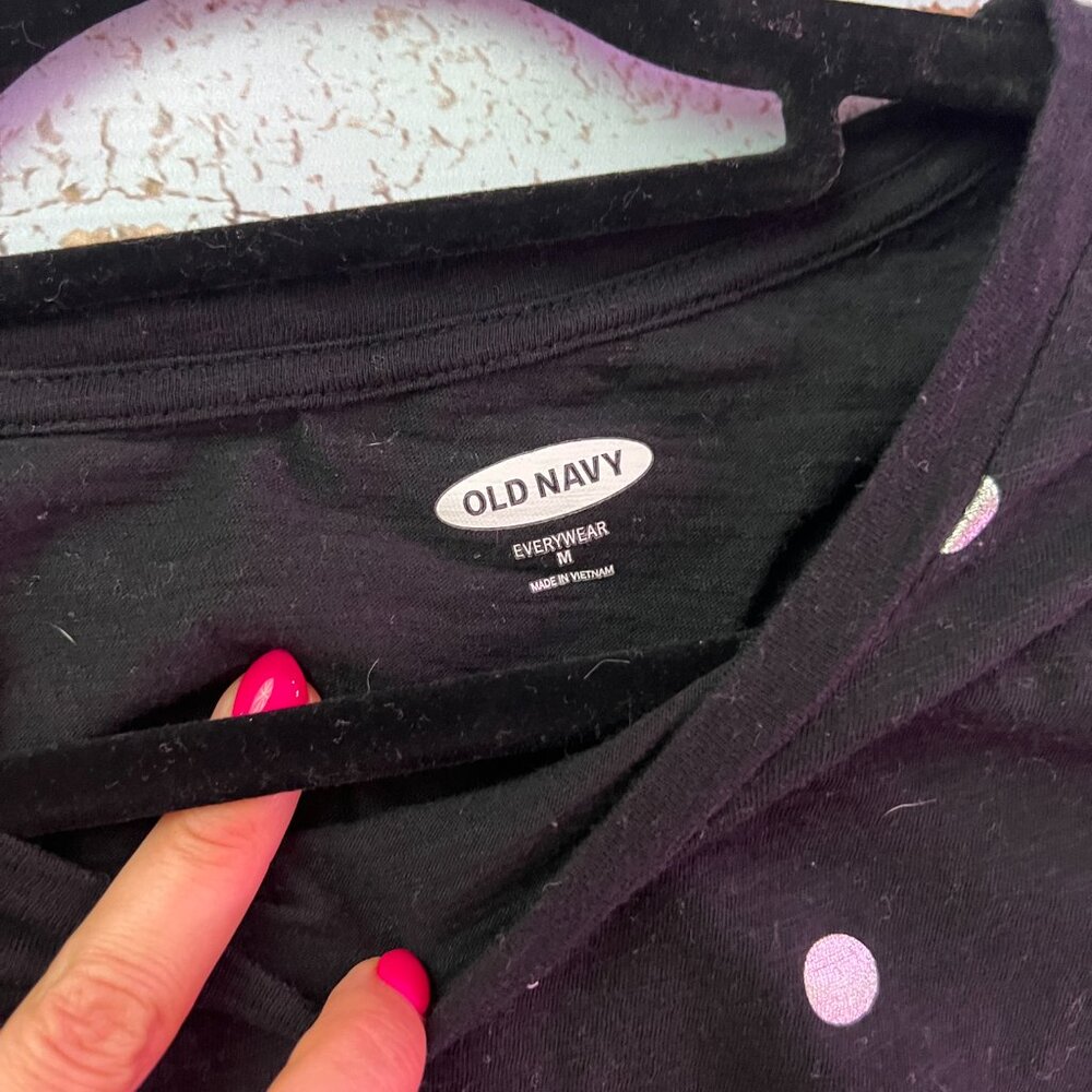 Old Navy Black with Silve Polka Dots Tee - Picture 2 of 3